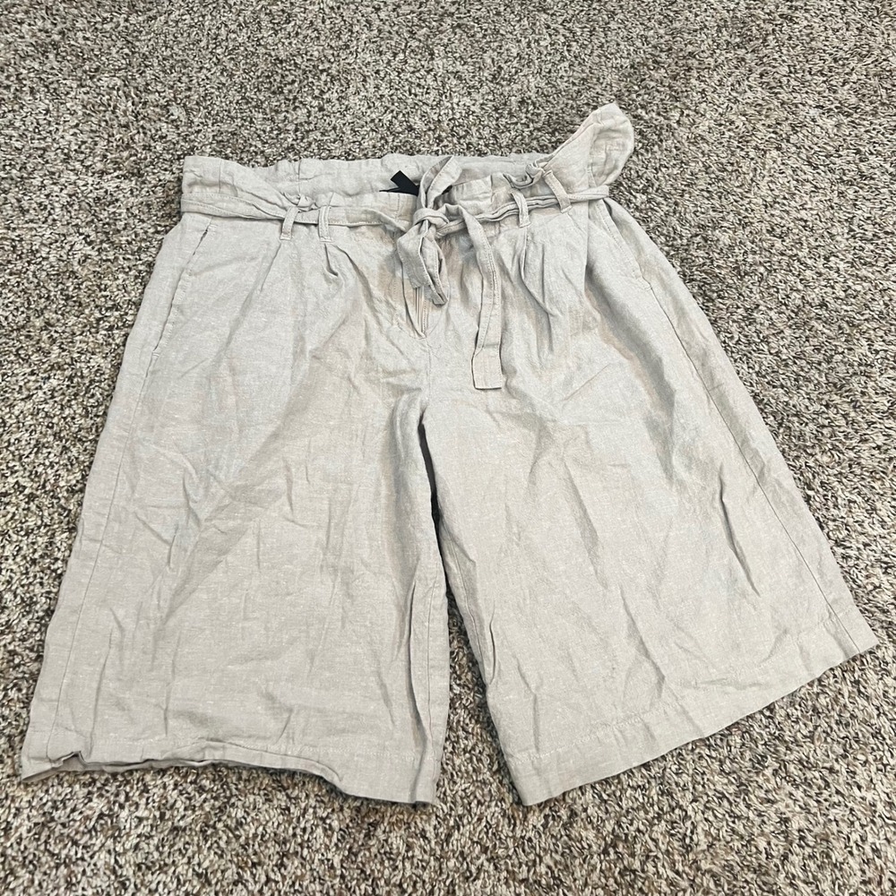 BCBGMAXAZRIA Linen Blend Paperbag Bermuda Shorts Beige Size 6 NKI7B576
